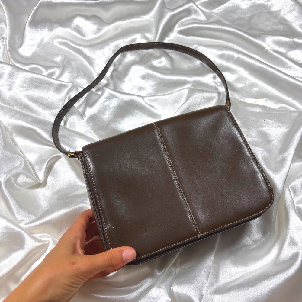 Vintage Ann Taylor Shoulder Bag Brown Fair Leather Y2K Minimalist Rectangular